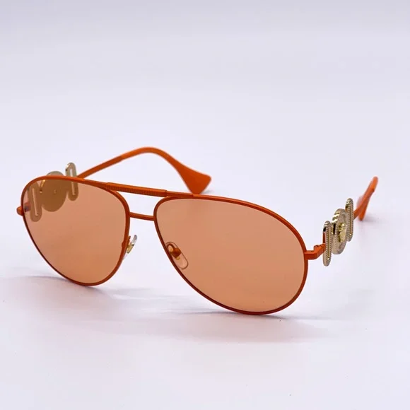NEW VERSACE VE2249 1485/74 AVIATOR SUNGLASSES VERSACE MOD 2249 ORANGE AVIATOR - Picture 4 of 15